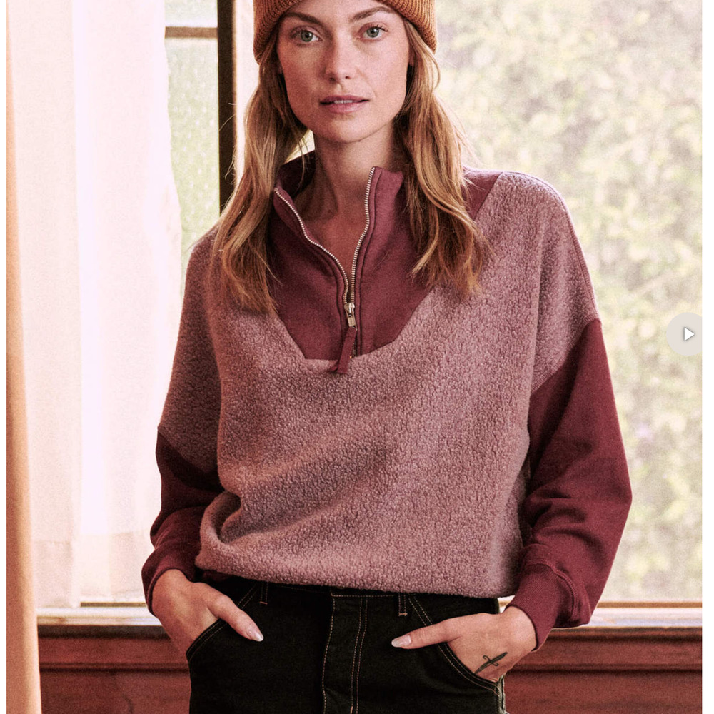 THE GREAT The Trail Sweatshirt Half Zip Cherrywood